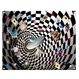 UMURILXY 10x8FT Wonderland Checkerboard Backdrop, Enchanted Tea Party Polyester Photography Background for Parties, Fairy Tale Photo Booth Prop Decorations