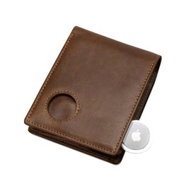Alkenred Airtag - Billetera inteligente delgada de piel para hombre, tarjetero pequeño con bloqueo RFID (etiqueta de aire no incluida), Marrón1