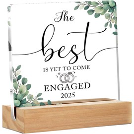 Engagement Acrylic Sign With Wooden Stand Gifts Engagement Gifts for Couples Gifts for Newly Engaged Couples Engagement Gifts for Her Bride Bride to Be Wedding Acrylic Sign Gift, 4 x 4 Inches-A02