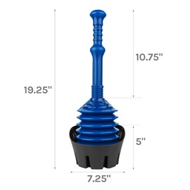 JS Jackson Supplies Blue Bellows Accordion Toilet Plunger with Black Storage Tray