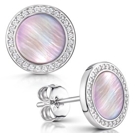 MATERIA by Matthias Wagner Women's Stud Earrings Silver 925 – Gemstone Earrings with Zirconia, Cubic Zirconia Shell Zirconia, Cubic Zirconia
