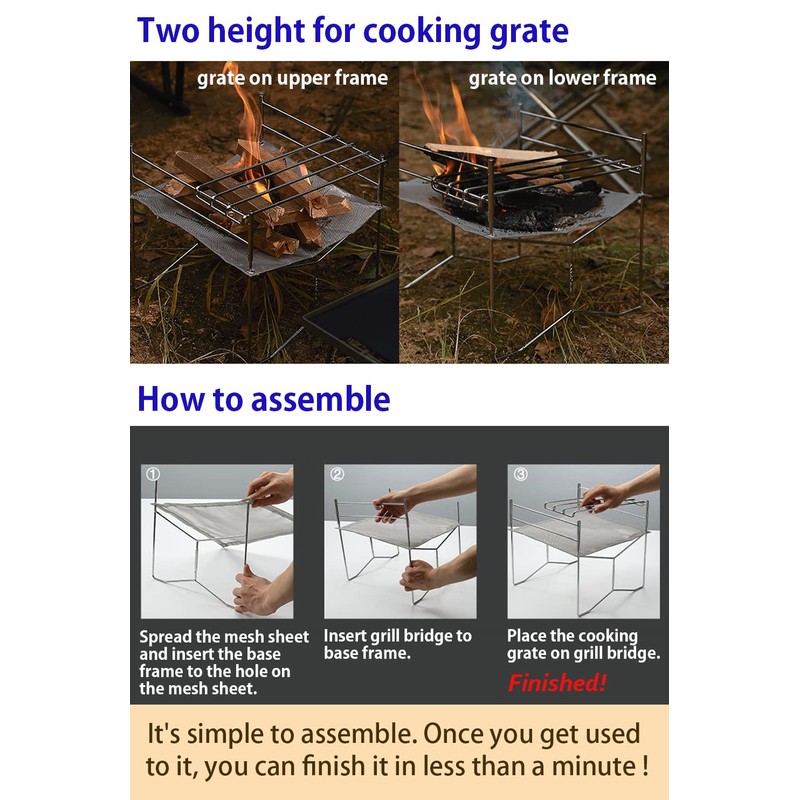 CAMPINGMOON Portable Mesh Fire Pit with Cooking Grate (L 16.5''