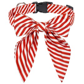 Malier Christmas Dog Collar with Bowtie, Classic Red Stripe Dog Christmas Collar for Girl and Boy, Cute Adjustable Dog Collars Puppy Collar for Small Medium Large Dogs Cats Pets (Small, Red Stripe)