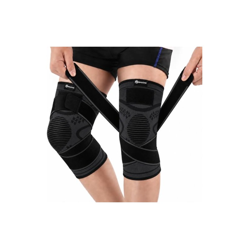 WHLICKS Knee Support for Men/Women with Strap (2 Pack), Sports
