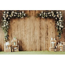 Xiaoterna 7x5ft White Flower Backdrop Rustic Wedding Birthday Photo Backdrop Flower Wooden Wall Photography Background Wedding Bridal Baby Shower Birthday Party Decor Portrait Photo Booth Props