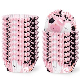 JarThenaAMCS 300Pcs Halloween Cupcake Liner Pink Boo Ghost Baking Cup Paper Muffin Cupcake Wrapper for Trick or Treat Party Supplies