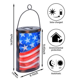 Hanging Solar Lantern Outdoor Decorative Waterproof LED Solar American Flag Lights Tabletop Lamp for Outdoor Patio Garden