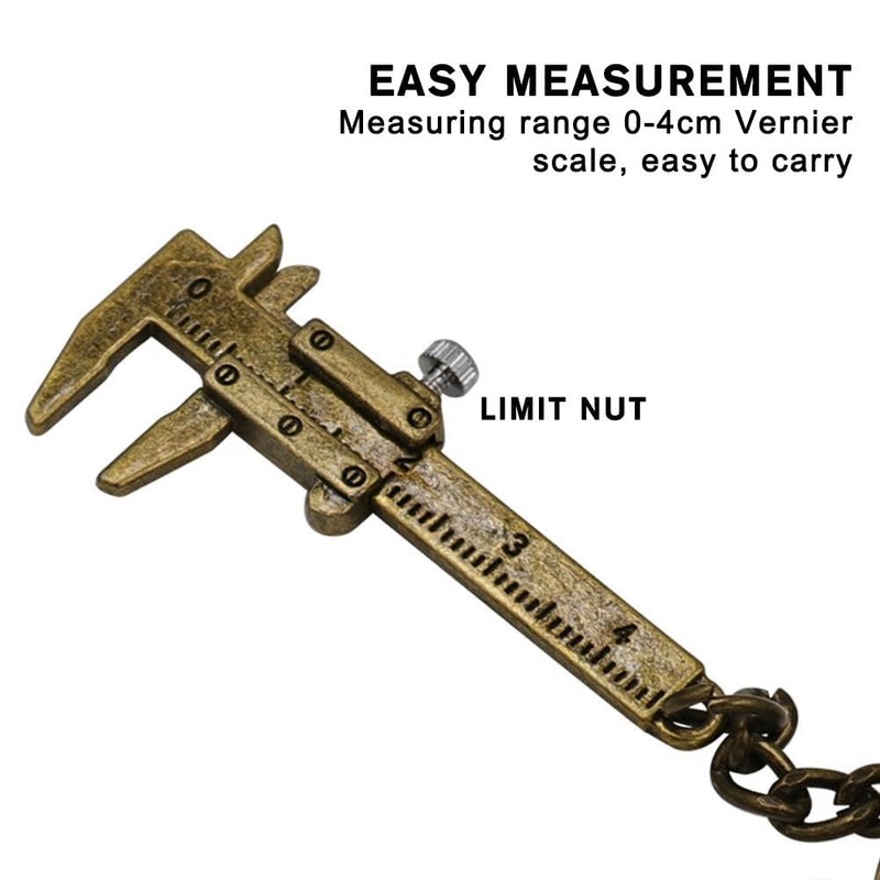 Brown Mini Vernier Calipers,Portable Metal Vernier Caliper Straight Tooth Keychain