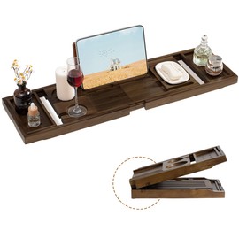 Teak Bathtub Tray, Wooden Tray Caddy for Bathtub, Luxury Bathroom Trays for Home Spa Relaxation, Teak Bathtub Caddy as Housewarming, Wedding Gifts for Women (Walnut Teak)