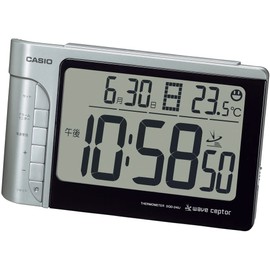 Casio DQD-240J-8JF Alarm Clock, Radio Clock, Silver, Digital Temperature, Calendar, Black