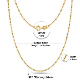 AFFY Popcorn-Chain Necklace for Women and Men Italian Crafted 1.5mm Coreana Chain 16 Inch 14K Yellow Gold Over 925 Sterling Silver with Spring Ring Clasp