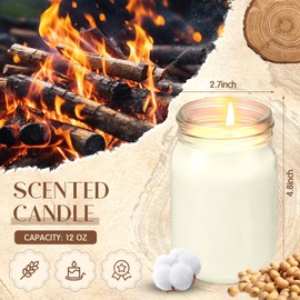 MTLEE 4 Pack 12 oz Mason Jar Candle Soy Candles with Essential Oils Scented Soy Wax Candles for Home Valentine Wedding Birthday Gift Farmhouse Collection Baby Shower Party(Fireside Birch)