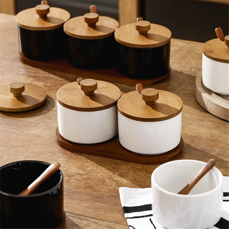 OnePine 220ml/7.74 oz Kitchen Condiment Container, Ceramic Sugar Bowl with