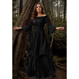 GOLDSTITCH Women's Victorian Dress Renaissance Medieval Costume Gothic Witch Dress Black for Women