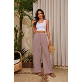 KICZOY Women Summer Pants Flowy Pants Drawstring Waist Wide Leg Palazzo Beach Pants Loose Fit with Pockets Pink