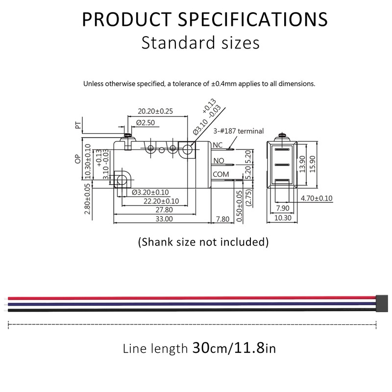 DIYhz Waterproof Momentary Hinge Roller Lever Micro Switches with Line