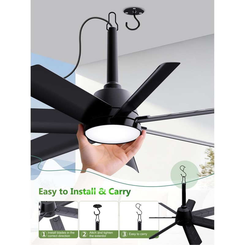 LANMEL 28 Inch Plug-In Outdoor Ceiling Fan with Light and