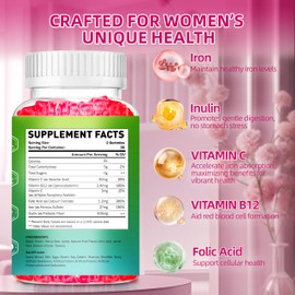 Iron Gummies for Women - Strawberry Flavored Bl00d Builder Iron Supplement with Vitamin C,E, B & Folic Acid - Health Bl00d & Energy Support for Iron Deficiency - Gentle Support, Daily Wellness|60 ct