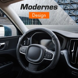 Upgrade4cars Steering Wheel Cover Leather Look Black Steering Wheel Cover Universal 37-38 cm for Summer and Winter Car Accessories Interior Gift Ideas Gifts for Men and Women