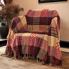 DECMAY Boho Throw Blanket,Patchwork Large Blankets for Sofa Double Bed Armchair Couch,Weighted Soft Furniture Throws,Tassels Chenille Throws and Blankets for Bohemian Decor(150 * 190cm)