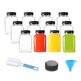 4oz Plastic Bottles with Caps 12Pcs Juice Bottles Clear Reusable Containers Black Lid Plastic Smoothie Bottles Ideal for Juice Milk Homemade Beverages