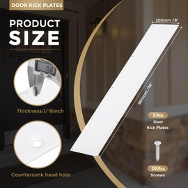uxcell 2pcs Door Kick Plate, 8 x 34 Inches Anodized Aluminum Kick Plate Door Plate, 1.5mm (1/16 Inch) Thickness, for Exterior Front Door or Back Door, White