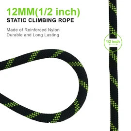 HUYEZybflt 32FT Static Rope 1/2" for Rescue & Mountaineering, UIAA
