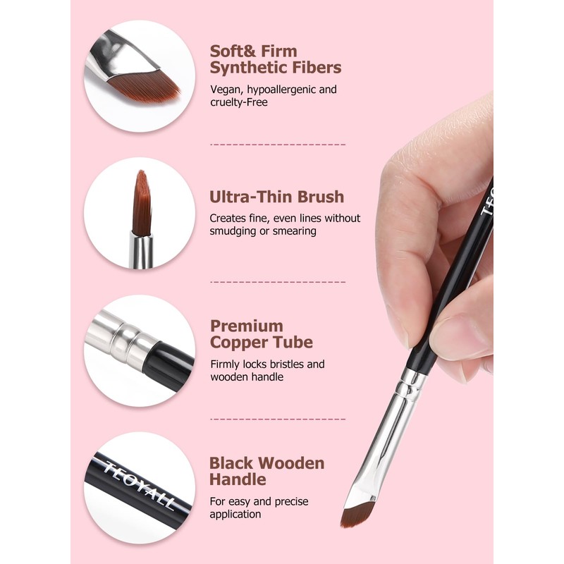 TEOYALL Angled Eyeliner Brushes Set, 3 PCS Ultra Thin Slanted