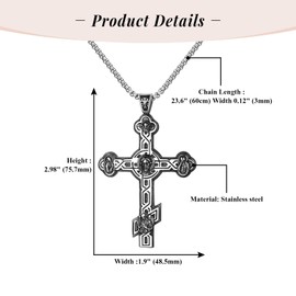 Rofusn Eastern Orthodox Cross Necklace for Men: Large Double-Sided Stainless Steel Religious Cross Byzantine Pendant Necklace Jewelry Gifts