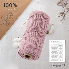 goldmariechen® Premium Macrame Yarn (Dusky Pink) | 3 mm x 100 m | 100% Cotton | Plastic-Free Packaging | Macrame Cotton Yarn for DIY Crafts