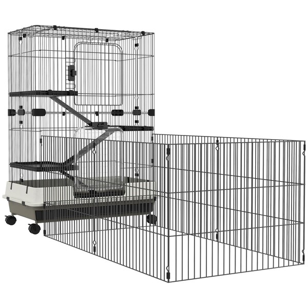PawHut 4-Level Small Animal Cage Rabbit Hutch with Wheels, Removable