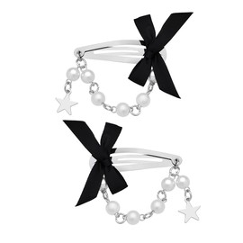 Y2K Star Bow Hair Clips Barrettes for Women 2000s Hair Snap Clips Pearl Star Tassels for Girls Black Metal Hair Pins