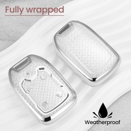 CTRINEWS for GMC Key Fob Cover with Fashionable Zirconia Wristlet KeyChain, Enchanting Diamond Patterns Soft Case for Canyon Sierra 1500HD Silverado Suburban Tahoe (4 buttons) Shell (White, B)