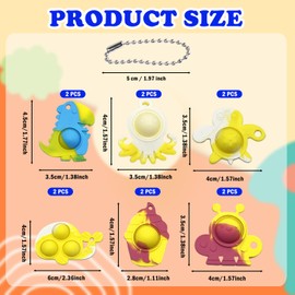 Steemjoey 12Pcs Pop Keyring It Fidget Toys Pack Party Bag Fillers, Dinosaur Poppet Keyring Christmas Eve Box Stocking Fillers Birthday Party Favour Gifts Sensory Toys for Kids Adults (Color Random)