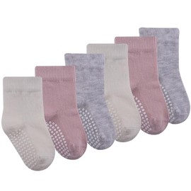 Petit Minou Miso Cotton Crew Socks (6-Pack) with Non-Slip for Baby Infants Toddlers Kids Boys Girls (US, Age, 6 Months, 12 Months, Blush)