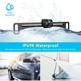 Backup Camera Rear View Reverse Camera HD License Plate Backup Camera with Wide View Angle, Night Vision Waterproof, Front & Back up Camera, Guide Line On/Off, Full Metal Housing