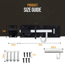 onesto Pack of 2 - Gate Bolt Lock Shed Door Lock Heavy Duty Brenton Bolt as Garden Gate Lock Steel Powder Coated for Extra Security, Black (4” (102mm))