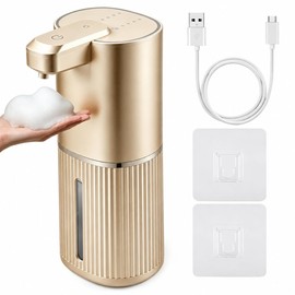 Rudnia Automatic Soap Dispenser, Foaming Soap Dispenser Touchless with Continuous Dispensing, 4-Level Adjustable, Rechargeable Hand Soap Dispensers, Wall Mounted or Countertop for Bathroom & Kitchen