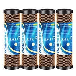ICEPURE 1 Micron 2.5" x 10" Whole House Water Filter Coconut Shell Activated CTO Carbon and KDF Cartridge for Home, Compatible with WFPFC8002, WFPFC9001, FXWTC, SCWH-5, WHEF-WHWC, AMZN-SCWH-5, 4PACK