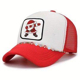 6PCS Trucker Hat Chains for Women Christmas Tree Snowflake Hat Charms for Baseball Cap Hat Xmas Beaded Hat Jewelry Accessories Christmas Party Decorations Red Green