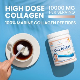 Swedish Nutra Hydrolyzed Marine Collagen Powder, 10,000 mg Supplement - 30 Day Supply, 300g Pack | Type 1 & 3 Collagen & Pure Peptide | Healthy Hair, Skin, Nails, Joints I 100% Natural & Gluten Free