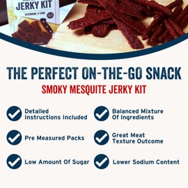 PS Seasoning Jerky Seasoning and Cure Kit (Smoky Mesquite) - Award-Winning DIY Beef Jerky Making Kit with Seasoning Mix & Cure - Oven, Smoker, Dehydrator - Great for Beef, Turkey, Venison, Wild Game
