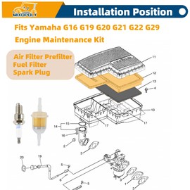 Mixopoly Golf Cart Tune Up Kit for Yamaha G16 G19 G20 G21 G22 G29 Drive Gas 1996-UP, 301cc 357cc Engine Maintenance Kit Included Air Filter JN6-E4450-01 Pre-Filter Fuel Filter JN6-F4560-00 Spark Plug