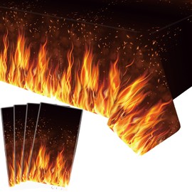 LSJDEER 4 Pack Fire Party Tablecloth - Fire Table Cover Decoration Tablecover for Flame Party Baby Shower Supplies Birthday Decorations (51 x 86 Inches)