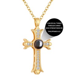 Apsvo Cross Necklace for Women, Gold Cross Pendant Chain Bible Verse Philippians 4:13 Religious Christian Jewelry, Baptism Confirmation Holy First Communion Gifts