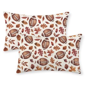 DAFENA Fall Pillow Covers 12x20 Inch 2 Pcs Brown Football Maple Leaves Decor Throw Pillows Autumn Leaf Thanksgiving Harvest Outdoor Seasonal Decoration Pillowcase Linen Cushion Cover for Couch Sofa