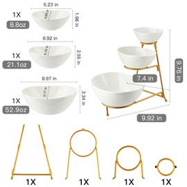 CHILDIKE 3 Tier Serving Stand Oval Porcelain Serving Bowls Set, Tiered Serving Dishes Bowl Set for Dessert Appetizer, Chip and Dip Set for Counter Food Display