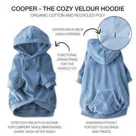 Pet Passion Velour Dog Pet Hoodie Coat for Small, Medium and Large Dogs, Faded Denim, Small