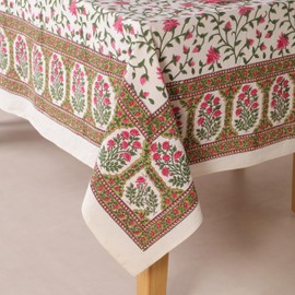 DecorAvenue - Mantel de algodón estampado a mano con bloques de diseño floral elegante suave y duradero, perfecto para mesa de comedor, cocina, fiestas, decoración del hogar (elegancia rosada, 6