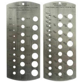 Jewellers Tools Metric & Imperial Set Of 2 Stainless Steel Drill Gauges (Flat) : Gauge 1-13mm 1/16-1/2" (125)
